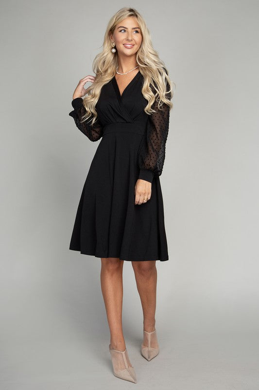 Midi Dress Swiss Dot Puff Sheer Sleeve