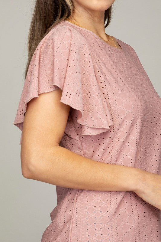 Blouse Wing Sleeve Embroidered Eyelet