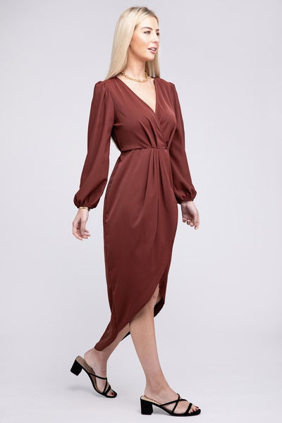 Midi Dress Wrap Asymmetrical Hem