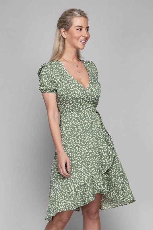 Midi Dress Ditsy Floral Print Wrap