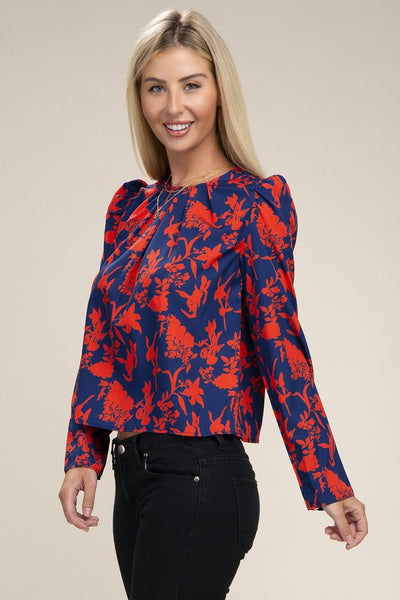 Blouse Floral Print Puff Sleeve