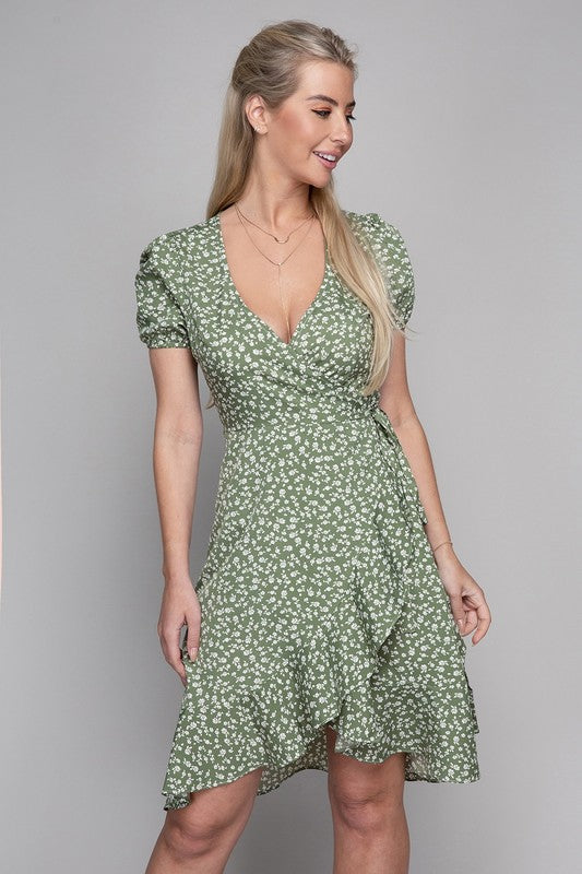 Midi Dress Ditsy Floral Print Wrap