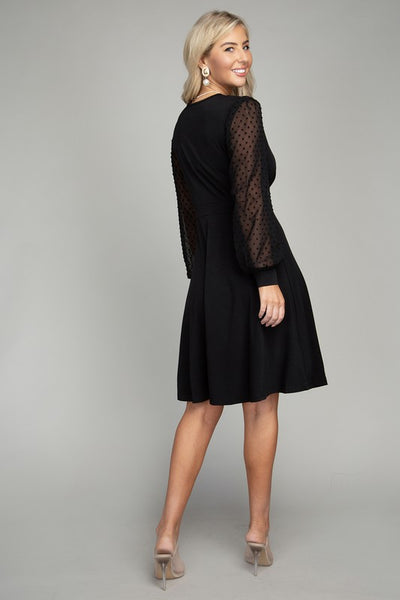 Midi Dress Swiss Dot Puff Sheer Sleeve