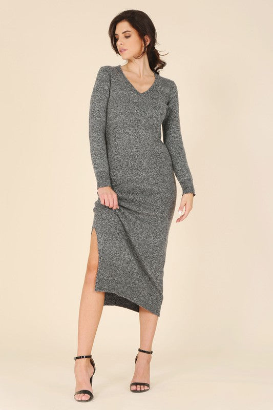 Midi Dress Sweater Side Leg Slit