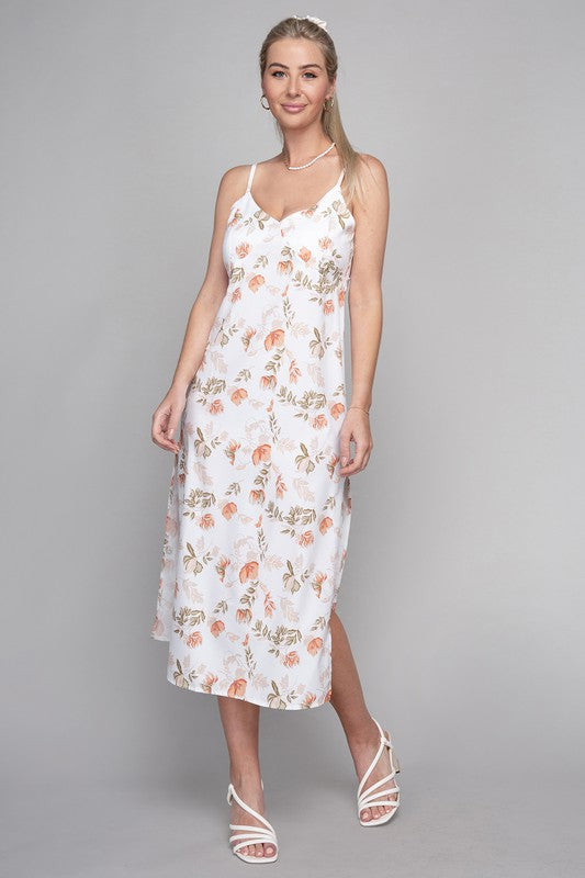 Midi Dress Floral Print French Tie Backless