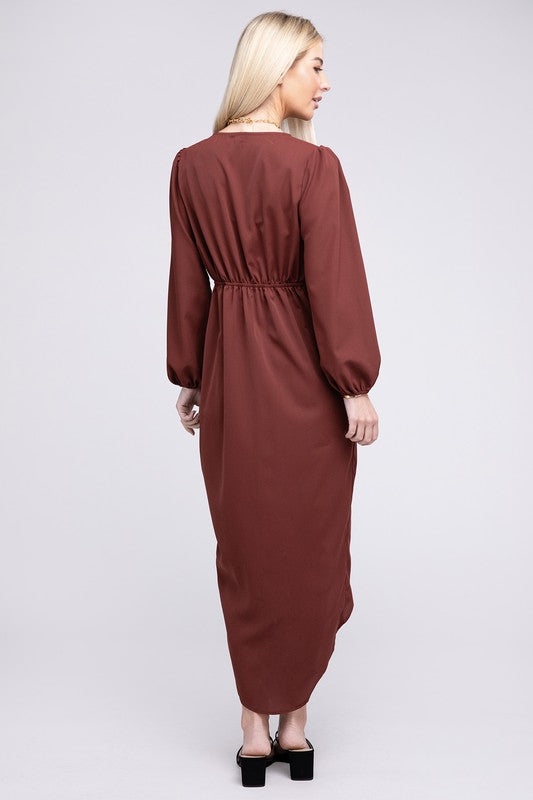 Midi Dress Wrap Asymmetrical Hem