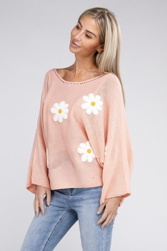 Sweater Embroidered Flower Motif